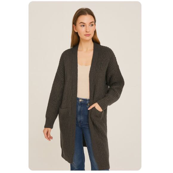 Mittoshop Women's SZ S Cotton Blend Long Sleeve Longline Cardigan DK Gray J20609 - Picture 1 of 6